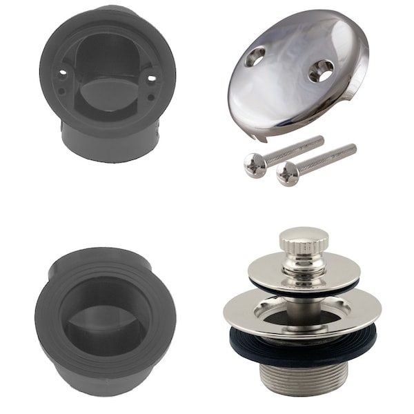 Westbrass ABS 1-1/2" Plumber's Pack Pull & Drain Bathtub Drain with Two-Hole Overflow, Polished Nickel D574-05 - main